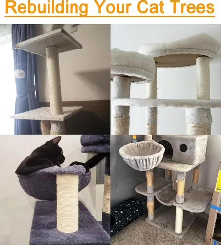 Miniatura 7 de Poste rascador de árbol para gatos de 2.9 in de diámetro, piezas de poste de sisal de repuesto para torre de gato (M10, 9,84 pulgadas/9.8 in)