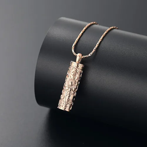 Miniatura 35 de Collar de urna de girasol para cenizas, collar de barra cilíndrica para cenizas para mujer, colgante de recuerdo para cenizas, joyería de cremación
