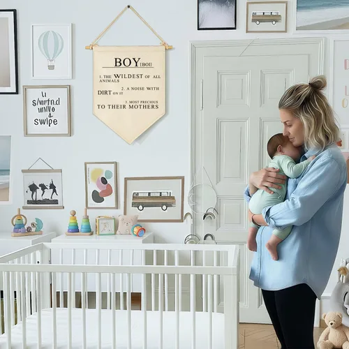 Miniatura 2 de Bandera colgante de lona con texto en inglés «Boy the Wildest of All Animals», «A Noise With Dirt On It», letrero decorativo de pared para bebés