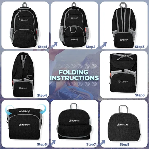 Miniatura 5 de ZOMAKE Mochila plegable ultraligera de 20 litros, pequeñas mochilas plegables para senderismo, resistente al agua, mochila plegable para mujeres