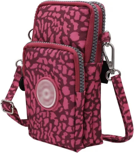 Miniatura 6 de ZGMYC Bolsa de 3 capas para teléfono celular, bolso de pulsera impermeable deportivo para el hombro, cartera Estampado de leopardo púrpura