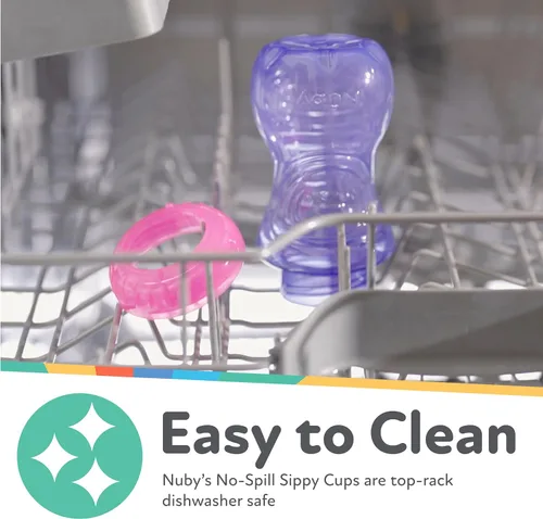 Miniatura 5 de Nuby Vaso antiderrames con popote flexible (paquete de 3) botellas de 10 onzas, vasos para sorber para niños pequeños de 12 meses en adelante, tazas