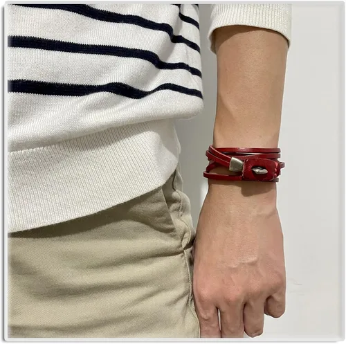 Miniatura 6 de Xusamss Punk Rock Metal Easy Hook pulsera de cuero brazalete de cuero,7.5" muñeca