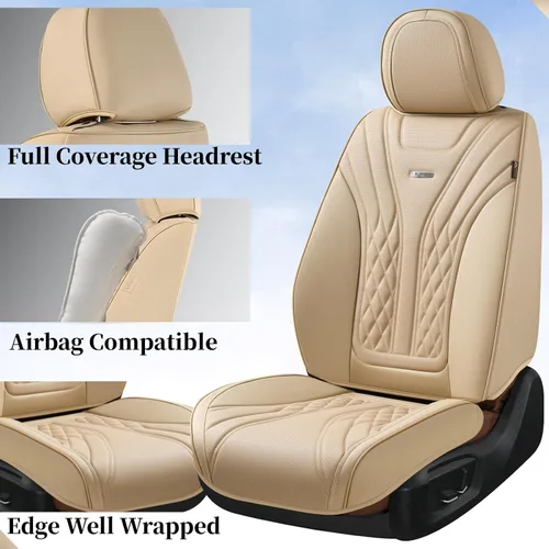 Miniatura 2 de Coverado - Juego completo de fundas de asiento delantero y trasero para automóvil, impermeable, piel de napa, protector, universal, para la mayoría