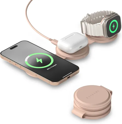Miniatura 10 de Satechi OntheGo™ Cargador inalámbrico 3 en 1, cargador portátil Qi2 con carga rápida de 15 W para iPhone 17 a 12 Series, 5W para Apple Watch y 5W