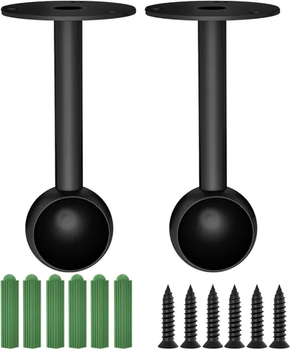 Miniatura 8 de Soportes para barra de armario con acabado negro mate de 0.63 pulgadas, soportes de montaje en techo, soportes de extremo de barra de cortina