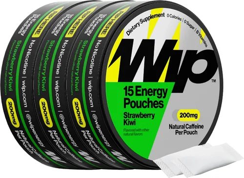 Miniatura 18 de Bolsas de energía Wip 200mg de cafeína natural Vitaminas y minerales Menta 15 bolsas por lata 3 latas