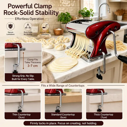 Miniatura 5 de XINGYUEXUAN Máquina para hacer pasta, fabricante de fideos manual de acero inoxidable con cortadores de 0.079 in y 0.157 in, manivela
