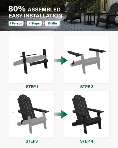 Miniatura 6 de MXIMU Silla Adirondack plegable para exteriores: sillas Adirondack fáciles de montar y cómodas, silla de plástico compuesto para todo tipo de clima