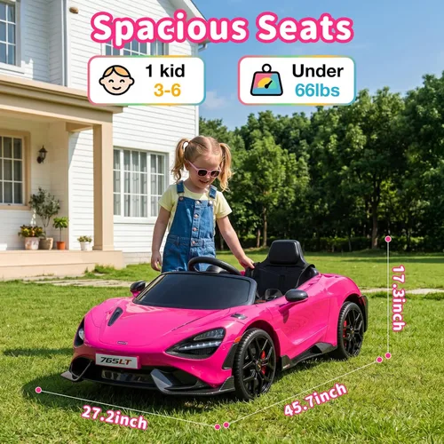Miniatura 8 de Automóvil de paseo para niños con licencia McLaren 765LT para niños de 3 a 6 años, coche eléctrico de 12 V con batería eléctrica, con control remoto