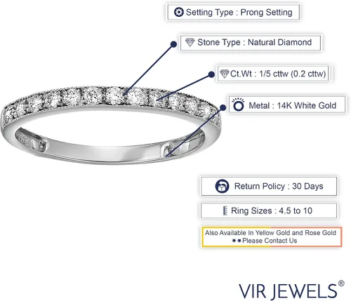 Miniatura 4 de Vir Jewels Anillo de compromiso de boda de diamantes de 15 quilates (ctw) para mujer, anillo de compromiso de diamantes redondos de media eternidad