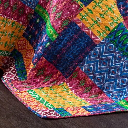 Miniatura 4 de Lush Decor Misha - Juego de edredón reversible de algodón de 3 piezas, color fucsia y azul marino, juego de ropa de cama King, colcha de retazos