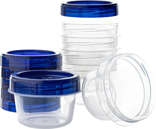 Miniatura 8 de PLASTICPRO [8 oz 96 Pack] Contenedores Twist Top para bocadillos con parte inferior transparente y tapa azul giratoria en las tapas, reutilizables