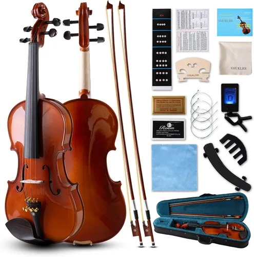 Juego completo de violín 4/4, violín principiante para adultos, niños, estudiantes, violín 4/4 con abeto, arce y ébano, violín de tamaño completo