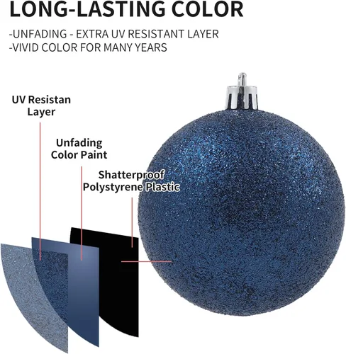 Miniatura 4 de LANGXUN 36 bolas de decoración de árbol de Navidad azul medianoche, bolas de Navidad, decoración de Navidad 2025, adornos de Navidad inastillables