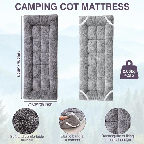 Miniatura 5 de Almohadilla Gruesa para Dormir de Campamento - Almohadillas de Cuna de Campamento de Pelusa de Cordero para Adultos, Colchoneta Suave para Dormir