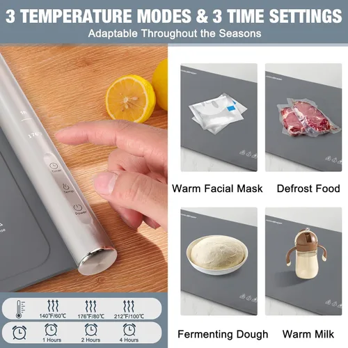 Miniatura 3 de HAUSHOF Tapete de calentamiento para alimentos, tapete eléctrico extra grande para calentar alimentos para encimera, bandeja de calentamiento rápido