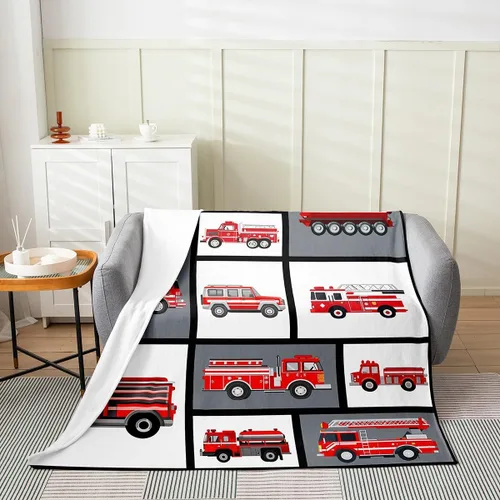 Miniatura 9 de Manta de franela de forro polar para automóvil de dibujos animados, para niños, para todas las estaciones, para sofá, equipo, camiones, manta