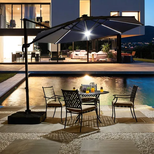 Miniatura 6 de LOKATSE HOME Base cuadrada para sombrilla de 220 libras, soporte ponderado de arena/agua para exteriores, soporte voladizo para terraza, jardín