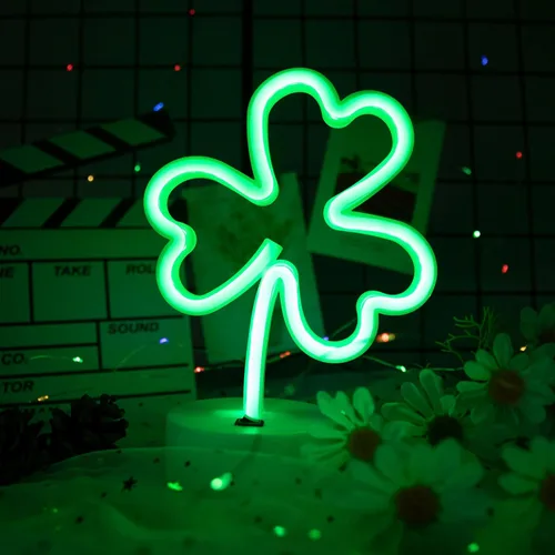 Miniatura 8 de ENUOLI Luces de Letreros LED de Neón con Forma de Trébol Verde, Luz Nocturna de Neón Alimentada por USB y Batería, Lámpara Nocturna, Mejores Luces