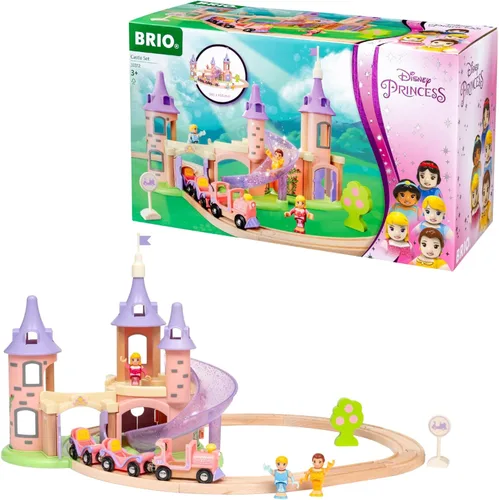 BRIO World Disney Princess Castle - Juego de tren de madera de 18 piezas con certificación FSC y accesorios, incluye figuras de princesa de Disney