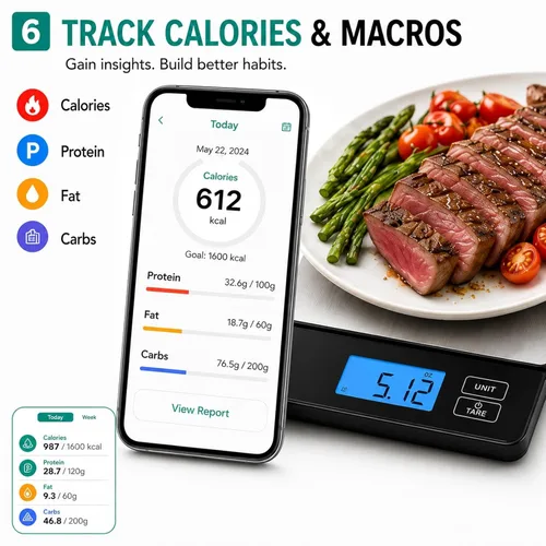 Miniatura 5 de URAMAZ Básculas inteligentes para alimentos de cocina, báscula digital de alimentos de acero inoxidable en gramos y onzas con aplicación de Multi