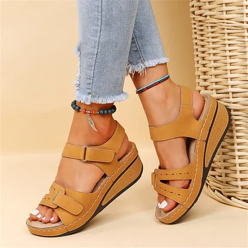 Miniatura 4 de Ladmiple - Sandalias ortopédicas para mujer, fascitis plantar, soporte de talón de arco, para verano, para caminar, sandalias ortopédicas Amarillo