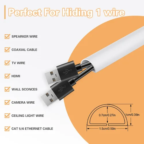 Miniatura 3 de Cubierta de cable de pared autoadhesiva de 39 pulgadas para paredes, cubierta de cable flexible para una fácil gestión de cables, 0.59 pulgadas