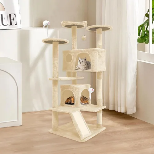 Miniatura 4 de Aotaide - Árbol para gatos de 54 pulgadas, torre para gatos de varios niveles, 2 cuevas acogedoras, postes rascadores, escalera de escalada, bolas