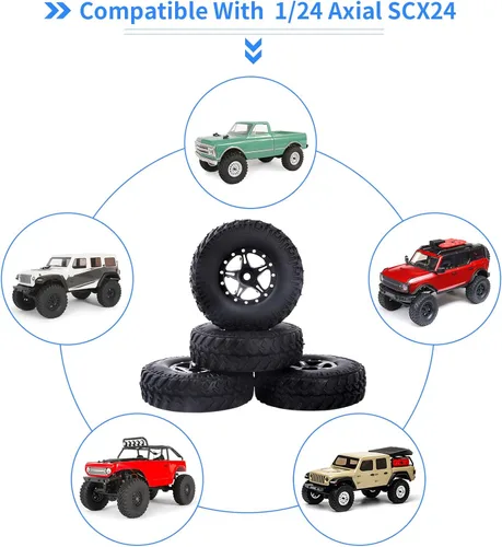 Miniatura 3 de Juego de ruedas y neumáticos Beadlock 1.0 para escala 1/24 Axial SCX24 AX24 Gladiator Deadbolt Bronco C10 JLU CRC B17 Betty Chevy RC Crawler piezas
