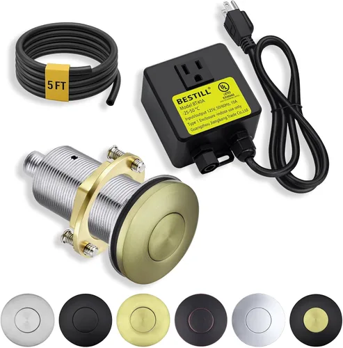 Miniatura 13 de BESTILL, kit de interruptor de aire para triturar basura, parte superior de fregadero gris plomizo con botón pulsador de encendido/apagado, Gris