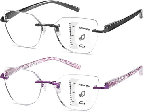 Miniatura 10 de Gafas de lectura multifocales progresivas para mujer, ojo de gato, sin línea, multifoco, transición, luz azul, marco de metal