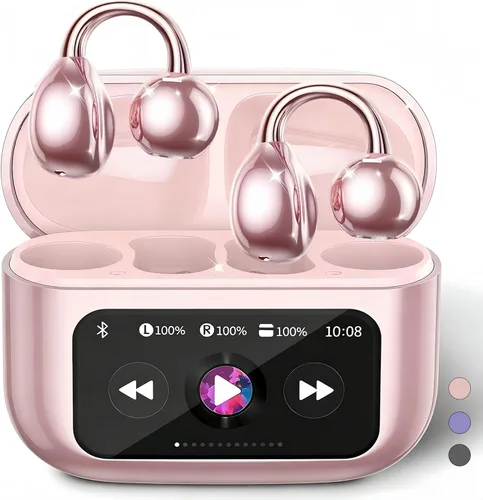 Auriculares abiertos, auriculares inalámbricos con clip Bluetooth 6.0 con funda para pantalla táctil, ligeros de 0.11 oz, auriculares de conducción