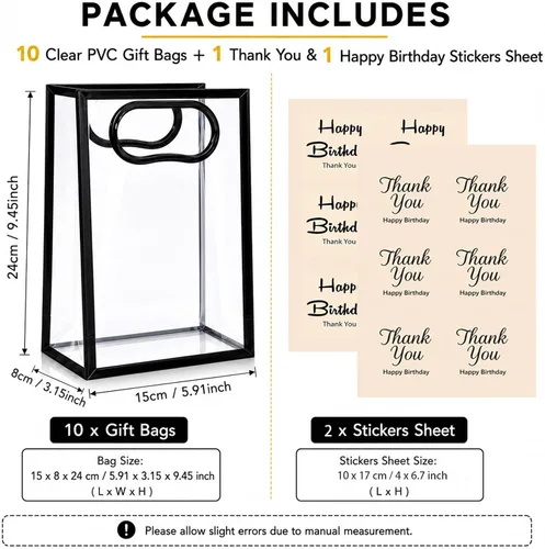 Miniatura 3 de SHIPKEY Bolsas de regalo transparentes de 9.4 x 5.9 x 3.1 pulgadas, pequeña bolsa de regalos para cumpleaños, boda, fiesta, bolsa de regalos