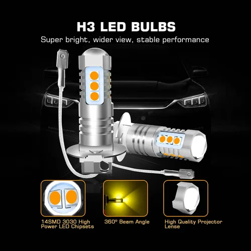 Miniatura 4 de H3 - Bombillas LED antiniebla, paquete de 2, bombillas LED H3 extremadamente brillantes de 3030 chips con proyector para luces antiniebla
