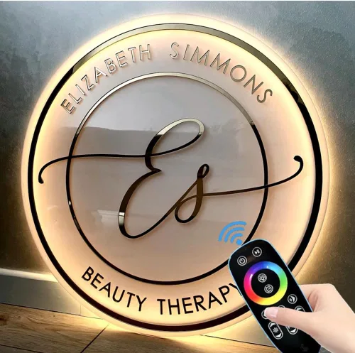 Letreros de logotipo de neón retroiluminados de acrílico personalizables, letrero de logotipo de negocios iluminado por LED totalmente Letrero