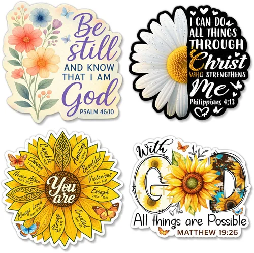 Miniatura 16 de (4 piezas) Calcomanías cristianas – Calcomanías de vinilo impermeables con versículo de la Biblia para laptop, botella de agua, automóvil