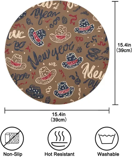 Miniatura 4 de Cowboy New Year Place mat Round placemats for Dining Table Set of 4 15x15 in manteles redondos para mesa