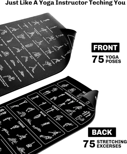 Miniatura 3 de Instructional Travel Yoga Mat with 75 Asanas Poses & Exercises - Exercise Mat for Home Workout, Includes Carrying Bag, 68"x24"x0.25" Azul