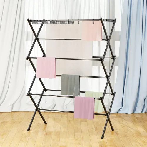 Miniatura 2 de Tendedero de ropa para el hogar, para interiores, plegable, para lavandería, 40 x 28.8 x 14.2 pulgadas, ahorro de espacio en interiores y Negro