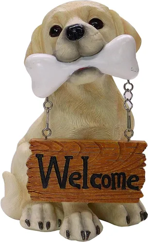 Miniatura 7 de Nature's Mark Estatua de cachorro de perro Cocker Spaniel con letrero de bienvenida reversible y letrero de marcha de resina, decoración de jardín