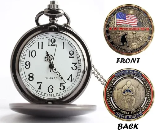 Miniatura 2 de Regalos para veteranos, reloj de bolsillo para veteranos con ChanllengCoin militar, los mejores regalos del día de los veteranos