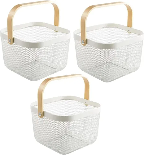 AJIODA Paquete de 3 cestas de acero de malla metálica, cesta organizadora de almacenamiento, cesta de cocina colgante multifuncional, cesta de Blanco
