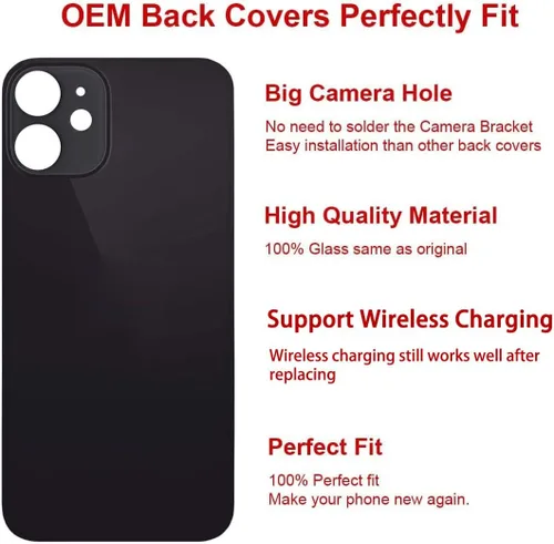 Miniatura 3 de Reemplazo de cristal trasero OEM para iPhone 12 mini 5.4 pulgadas (negro) con kit de herramientas de reparación