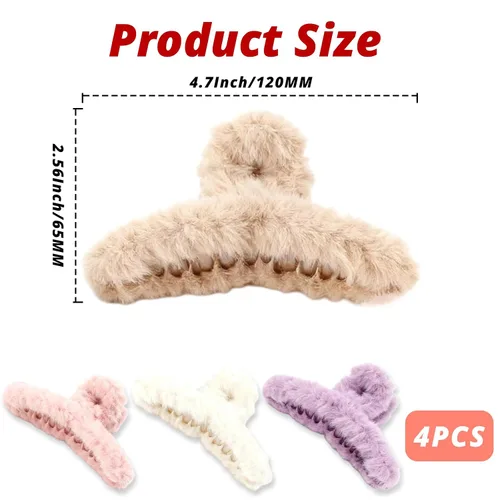 Miniatura 2 de VinBee 4 pinzas para el pelo de piel sintética, pinzas grandes de felpa para mujeres y niñas, horquillas de medio moño para cabello grueso, bonitos