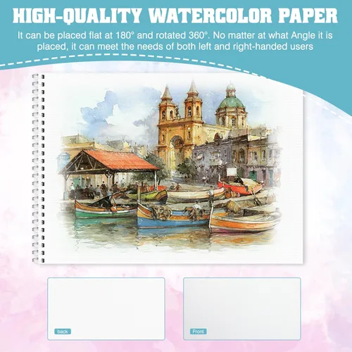 Miniatura 4 de Bloc de papel para acuarela, cuaderno de bocetos de acuarela de 9" x 12", 140 lb/300 gsm, bloc de acuarela en espiral y cuaderno de bocetos