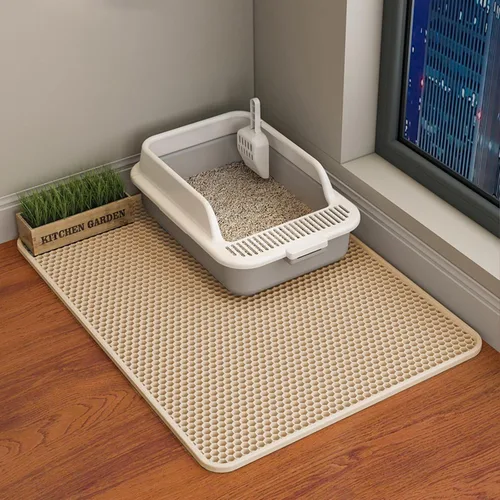 Miniatura 22 de HCY&WLD Tapete para arena de gatos, 45x26/35x24/30x22/24x18 pulgadas, tapete de doble capa para caja de arena de gatos, EVA antideslizante