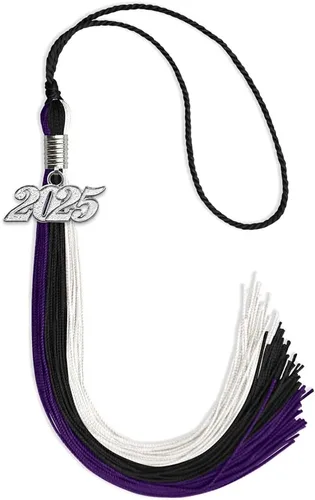Miniatura 162 de Endea Graduation Borla de triple color con gota de fecha plateada (negro/dorado/granate, 2020)