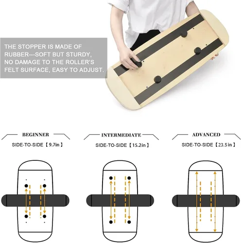 Miniatura 2 de Tabla de equilibrio con tapones ajustables de madera - 3 opciones de distancia diferentes - Equipo de ejercicio de equilibrio para trabajo