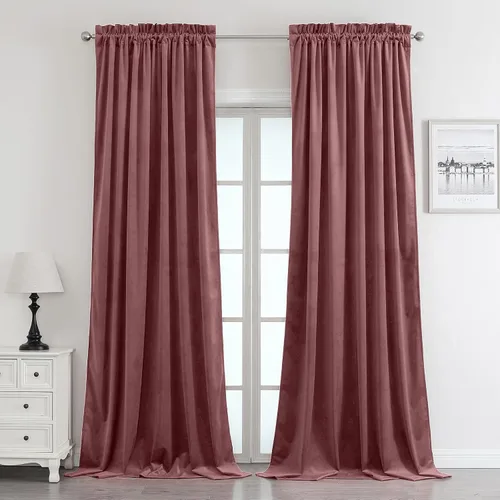 Miniatura 22 de Benedeco - Cortinas de terciopelo burdeos para ventana de dormitorio con pompón, cortinas de lujo súper suaves, oscurecimiento y aislamiento térmico